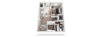 a stylized floor plan with a bedroom and a living room