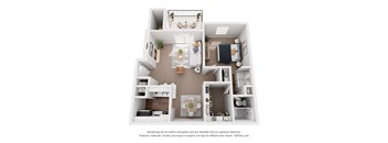 a 3d floor plan of a house with a bedroom and living room