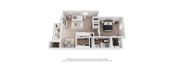 a 3d floor plan of a house with a bedroom and living room