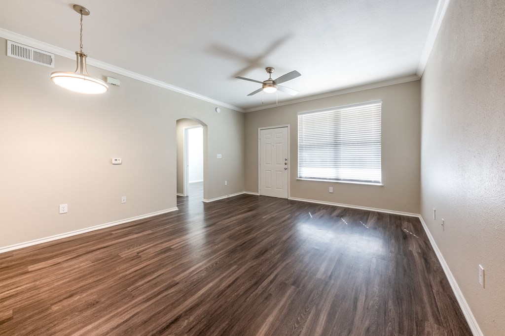 Regency at dell ranch living room with ceiling fan