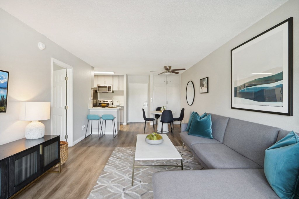 a living room with a couch and a coffee table