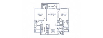 open two bed floor plan