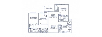 open three bed floor plan