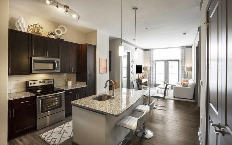 Octave Apartments in Nashville Tennessee photo of kitchen with island