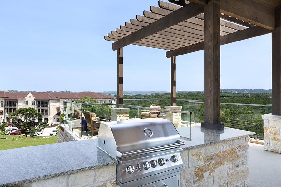 poolside pavilion with natural gas lined grills