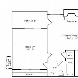 A3, 1 Bed 1.5 Bath floor plan