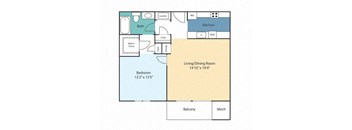 a floor plan of a two bedroom apartment with a bathroom and a kitchen