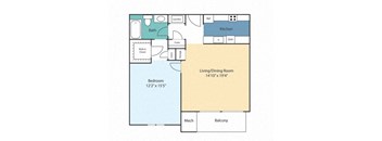 a floor plan of a two bedroom apartment with a bathroom and a kitchen