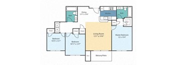 a floor plan of a home with two bedrooms and two bathrooms