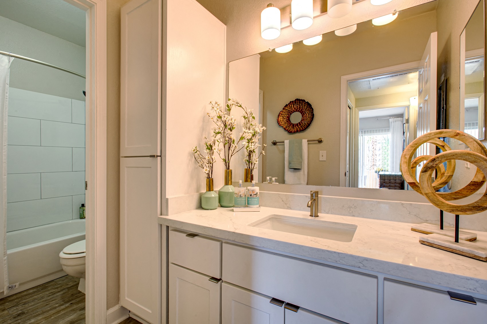 Phoenix, AZ Apartments for Rent - Village at Lakewood Bathroom with Large Vanity and Stainless Steel Fixtures