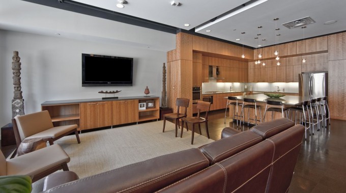 Seating area in clubhouse with TV