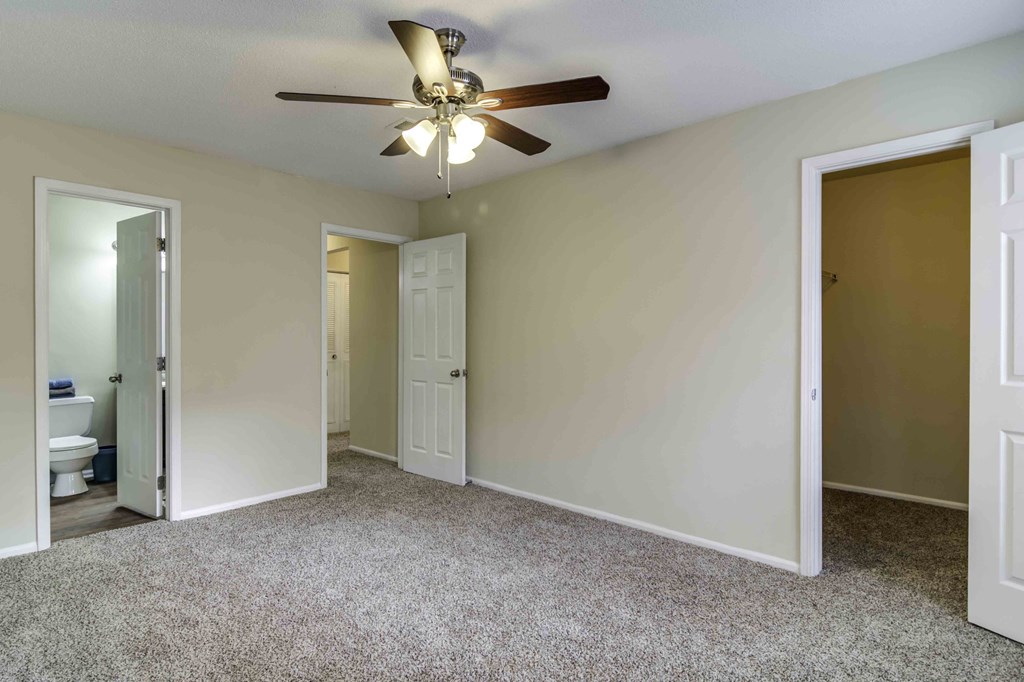 Wood Pointe Apartment Homes in Marietta Georgia photo of a bedroom with a ceiling fan