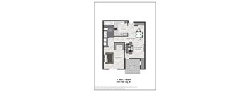 A floor plan of a 1 bedroom apartment with a bath.