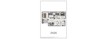 A floor plan of a 2 bedroom, 2 bathroom apartment sized 1112-1164 square feet.