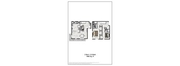 A floor plan of a 2 bedroom, 2.5 bath 1960 sq. ft. property.