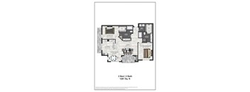 A floor plan of a 2 Bed 2 Bath 1261 Sq.ft.