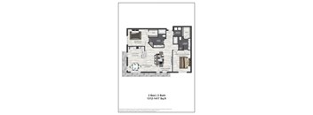 A floor plan of a 2 bedroom, 2 bathroom apartment sized 1312-1417 square feet.