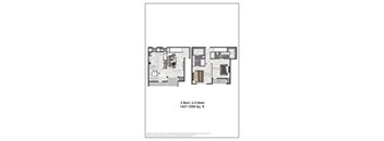 A floor plan for a 2 bedroom, 2.5 bath home sized at 1437-1559 square feet.