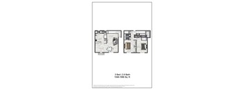 A floor plan of a 2 bedroom, 2.5 bath house.