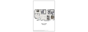 A floor plan of a 2 bedroom, 2.5 bath house.