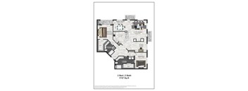 A floor plan of a two bedroom, two bath apartment.