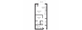 a floor plan of a studio apartment with a bedroom