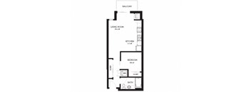 a floor plan of a studio apartment with a bedroom and a loft