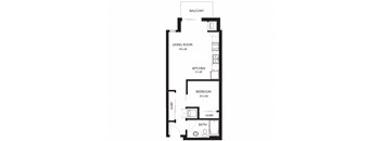 a floor plan of a studio apartment with a bedroom