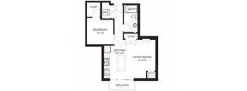 a floor plan of a house with a bedroom and a living room