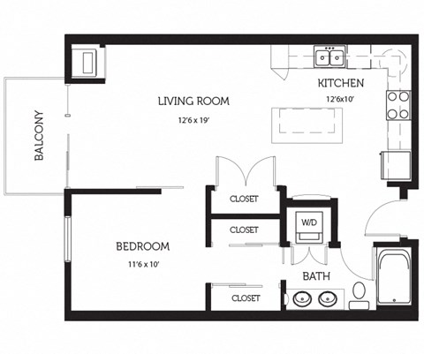 a floor plan of a living room with a bedroom and a bathroom