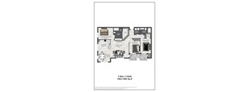 A floor plan of a 3 Bedroom, 2 Bathroom apartment.