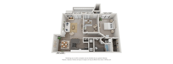 a 3d floor plan of a studio apartment with a bedroom and a living room