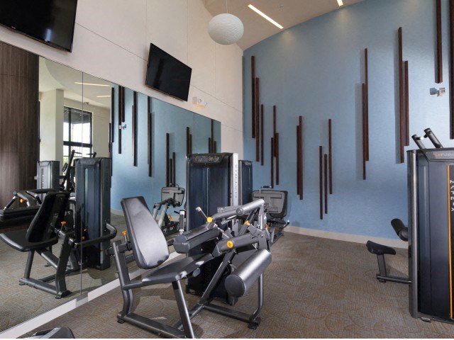 The Edge at Flagler Village Apartments in Fort Lauderdale, FL photo of a gym with a lot of exercise equipment and a tv