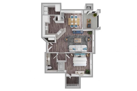 a stylized floor plan of a 1 bedroom192 sqft apartment
