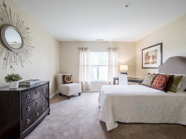 a bedroom with a bed and a dresser