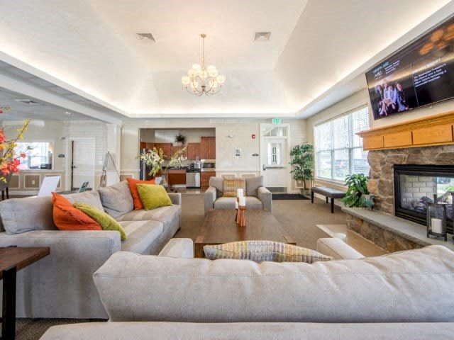 a living room filled with furniture and a fire place