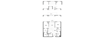 A set of three architectural floor plans showing the layout of a balcony, bedroom, and living room.