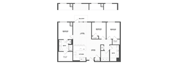 A black and white image of a floor plan for a home with a balcony.