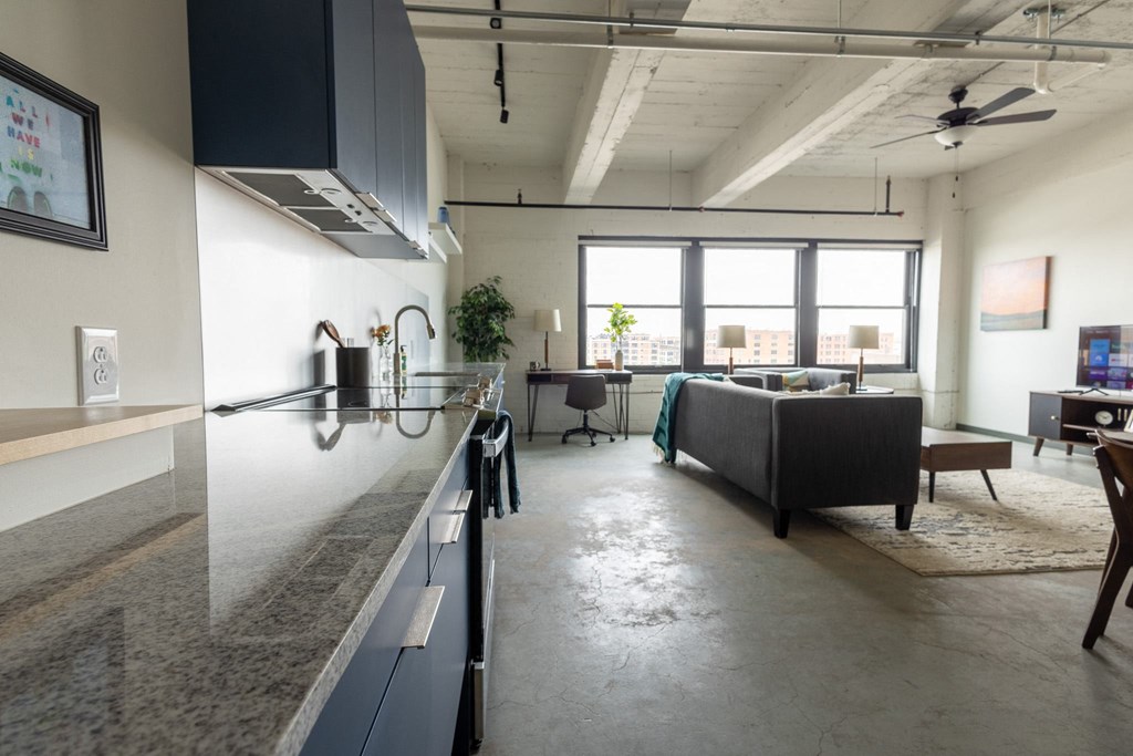 View from the kitchen into the living room