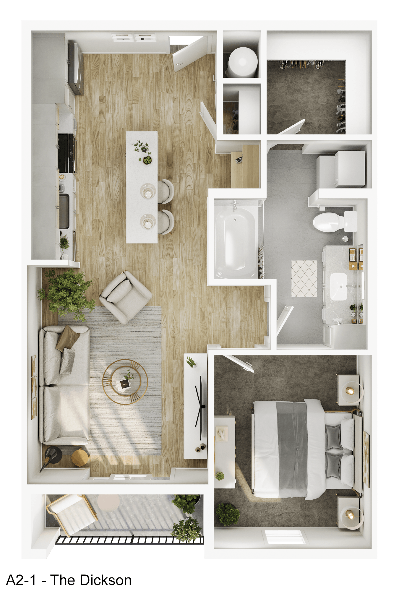 A detailed floor plan of a Dickson apartment.