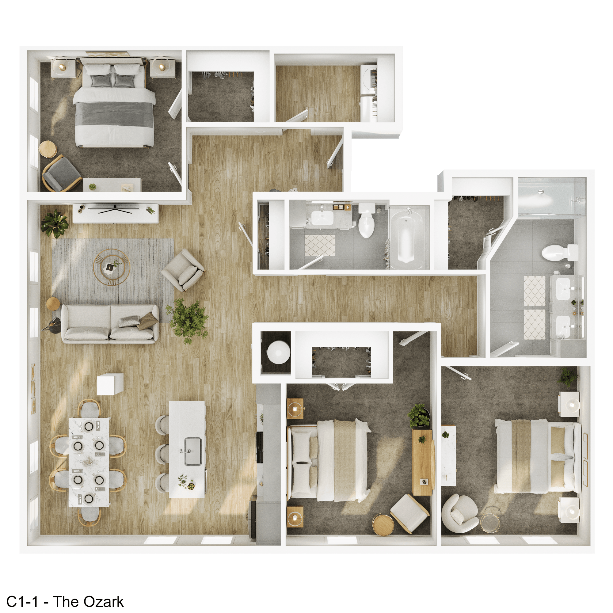 A top-down view of a floor plan for a property named