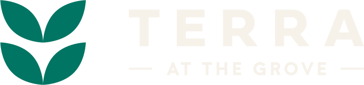 A logo with the text Terra at the grove.