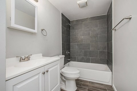 a bathroom with a sink toilet and a bath tub