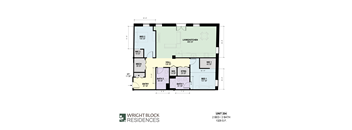 A floor plan for a residence by Wright Block Residences shows a 2 bedroom and 2 bathroom layout.