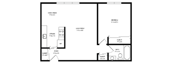 a blueprint of a floor plan with a bedroom and a living room