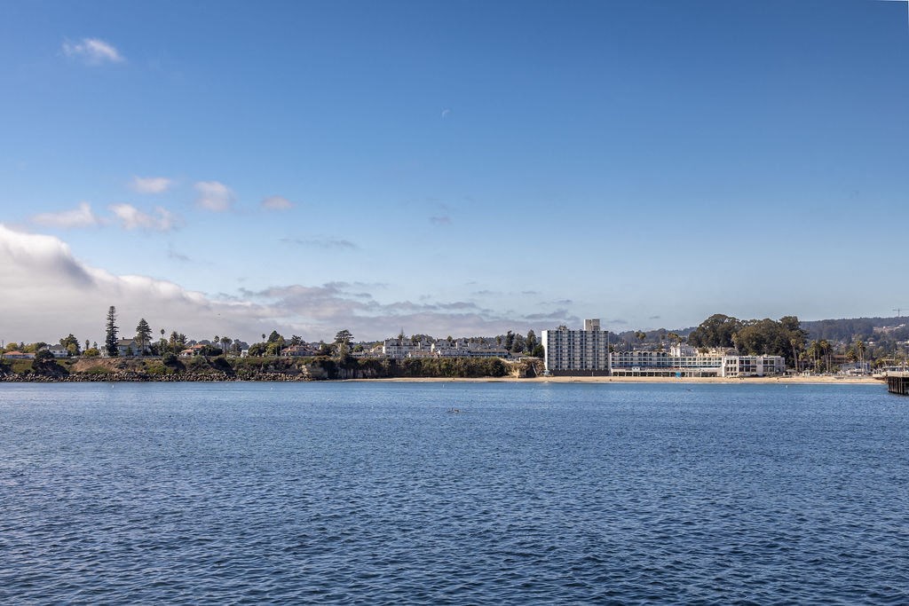 a view of a body of water with a city in the background