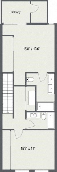 A floor plan of a house with a balcony and a living room.