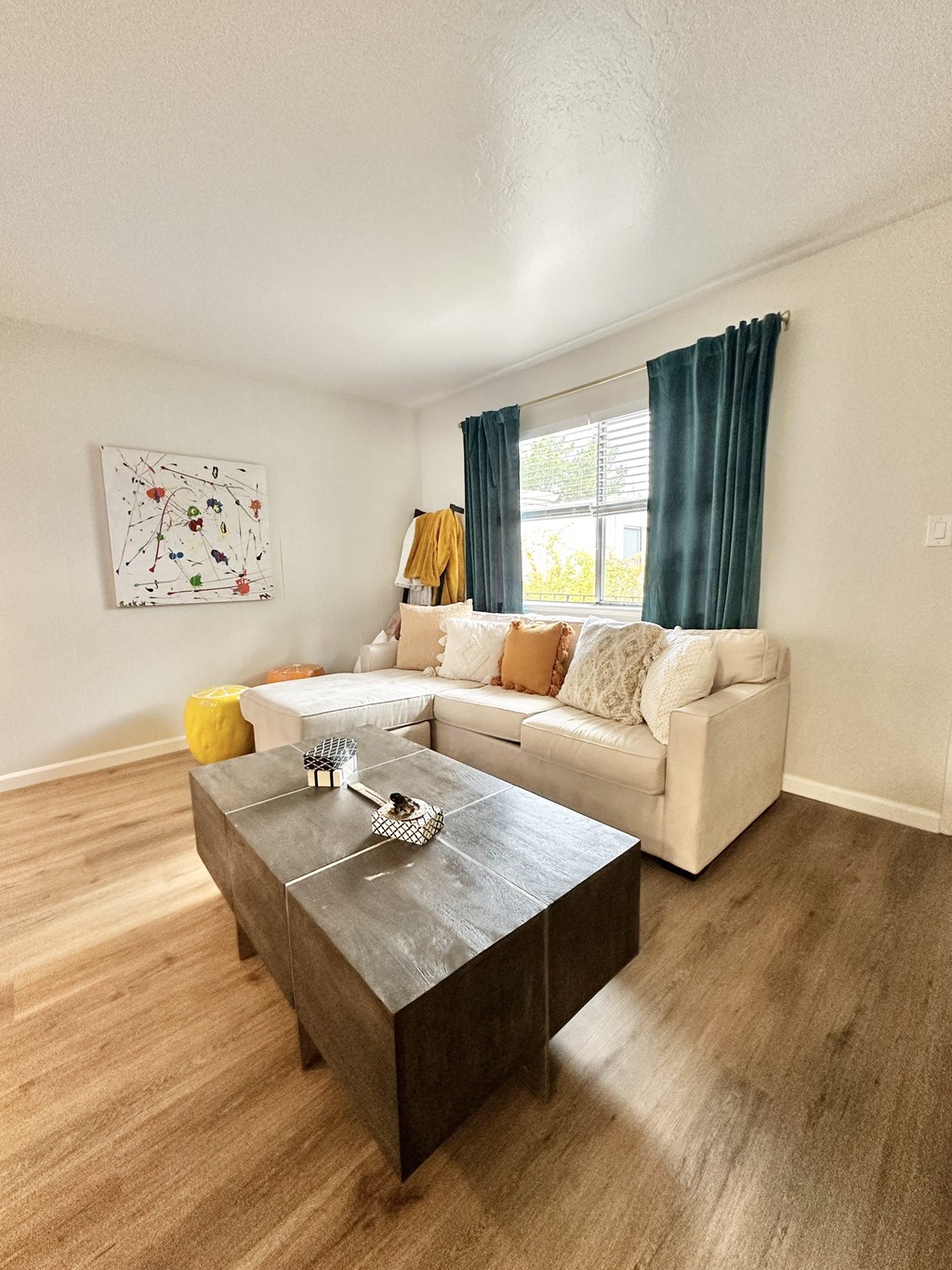 a living room with a couch and a coffee table