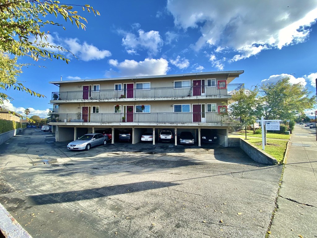 a parking lot in front of a building
