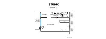 a floor plan of a studio with a bathroom and a living room